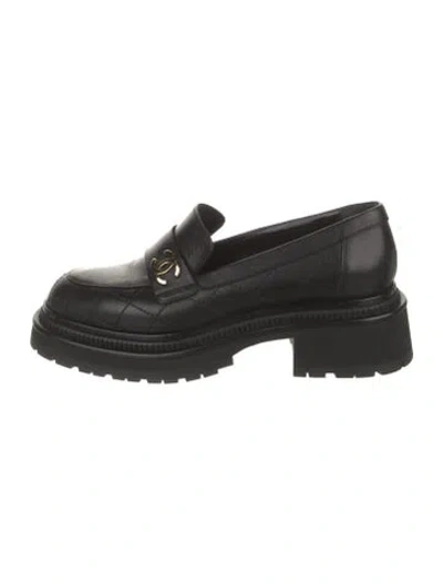 Pre-owned Chanel 2023 Interlocking Cc Logo Loafers In Black