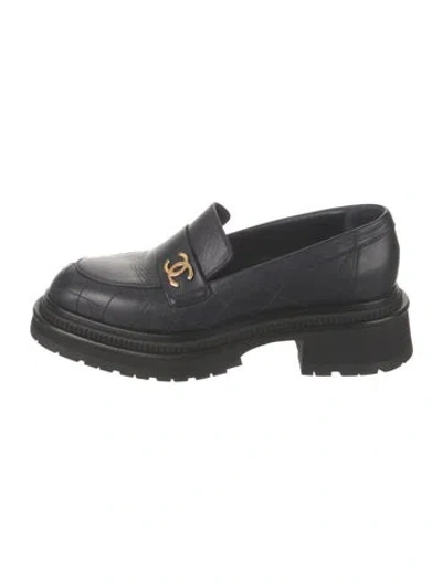 Pre-owned Chanel 2023 Interlocking Cc Logo Loafers In Black