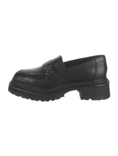 Pre-owned Chanel 2023 Interlocking Cc Logo Loafers In Black