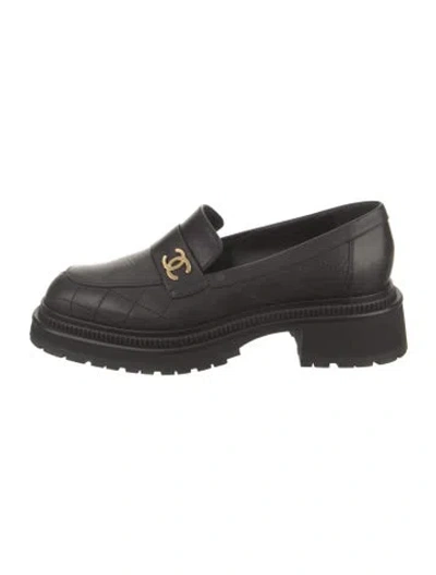 Pre-owned Chanel 2023 Interlocking Cc Logo Loafers In Black