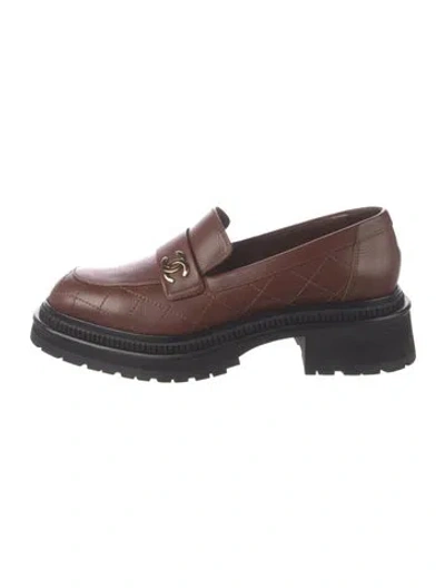 Pre-owned Chanel 2023 Interlocking Cc Logo Loafers In Brown