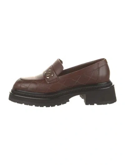 Pre-owned Chanel 2023 Interlocking Cc Logo Loafers In Brown