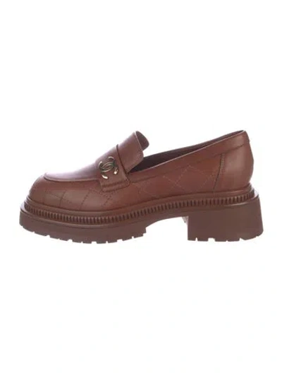 Pre-owned Chanel 2023 Interlocking Cc Logo Loafers In Brown