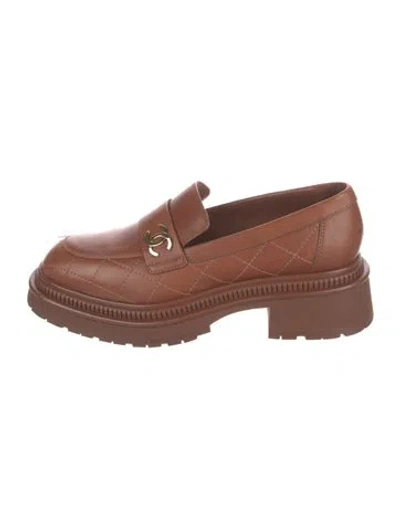 Pre-owned Chanel 2023 Interlocking Cc Logo Loafers In Brown