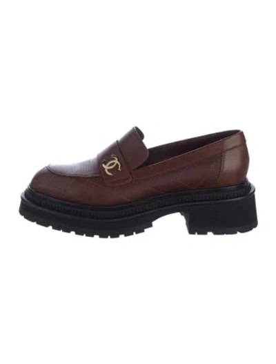 Pre-owned Chanel 2023 Interlocking Cc Logo Loafers In Brown