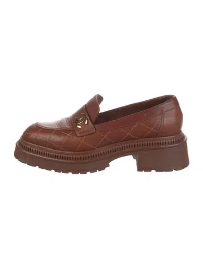Pre-owned Chanel 2023 Interlocking Cc Logo Loafers In Brown