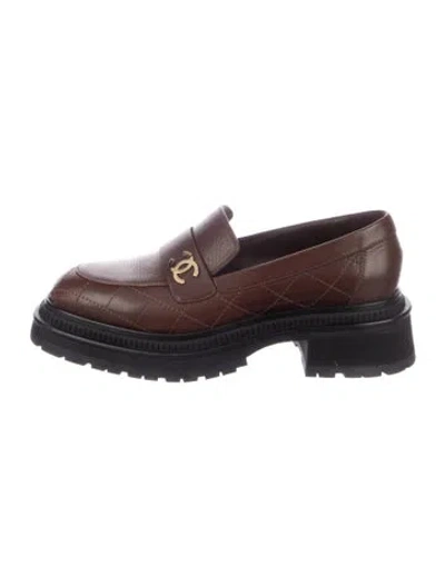 Pre-owned Chanel 2023 Interlocking Cc Logo Loafers In Brown
