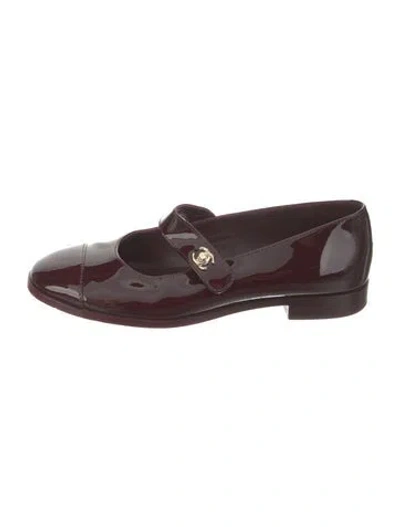 Pre-owned Chanel 2023 Interlocking Cc Logo Mary Jane Flats In Burgundy