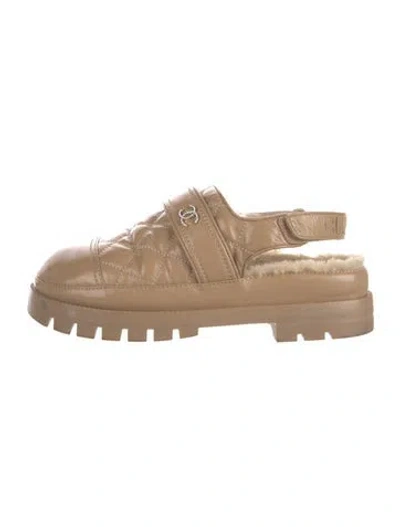 Pre-owned Chanel 2023 Interlocking Cc Logo Mules In Neutrals