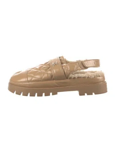 Pre-owned Chanel 2023 Interlocking Cc Logo Mules In Neutrals
