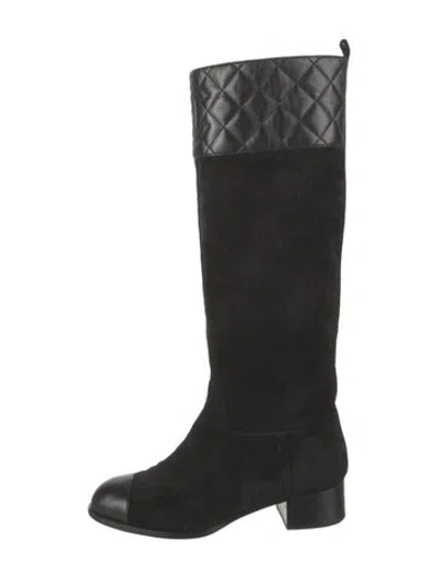 Pre-owned Chanel 2023 Interlocking Cc Logo Riding Boots In Black