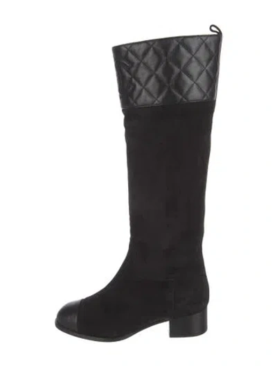 Pre-owned Chanel 2023 Interlocking Cc Logo Riding Boots In Black