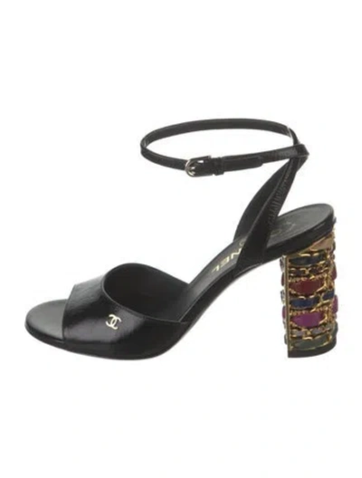 Pre-owned Chanel 2023 Interlocking Cc Logo Sandals In Black