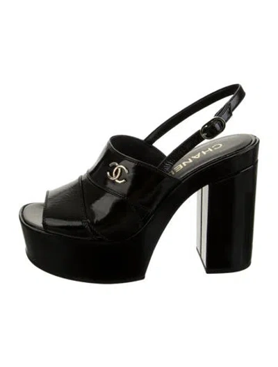 Pre-owned Chanel 2023 Interlocking Cc Logo Sandals In Black
