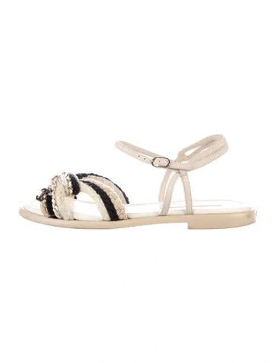 Pre-owned Chanel 2023 Interlocking Cc Logo Sandals In Neutrals/white