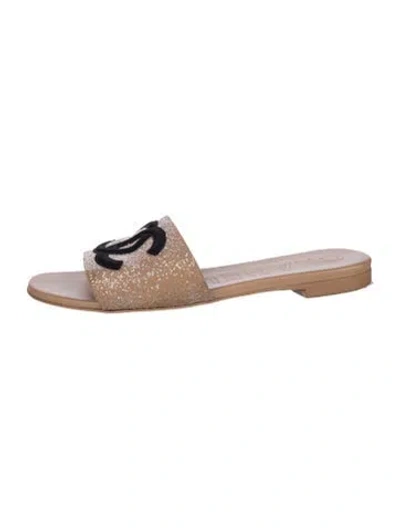 Pre-owned Chanel 2023 Interlocking Cc Logo Slides In Neutrals