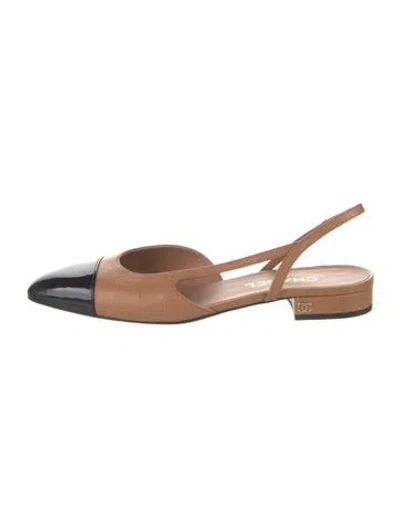 Pre-owned Chanel 2023 Interlocking Cc Logo Slingback Flats In Neutral