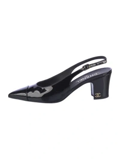 Pre-owned Chanel 2023 Interlocking Cc Logo Slingback Pumps In Black