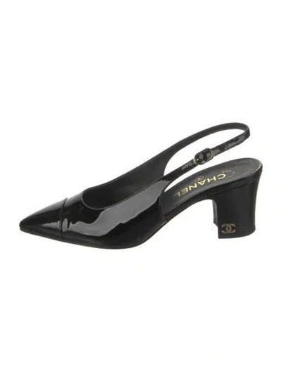 Pre-owned Chanel 2023 Interlocking Cc Logo Slingback Pumps In Black