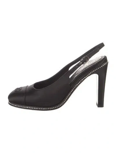Pre-owned Chanel 2023 Interlocking Cc Logo Slingback Pumps In Black