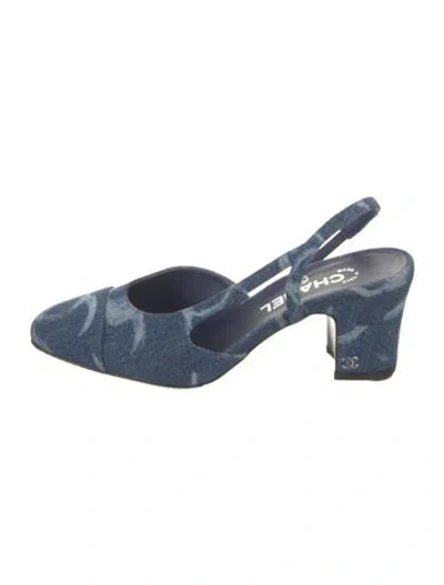 Pre-owned Chanel 2023 Interlocking Cc Logo Slingback Pumps In Blue