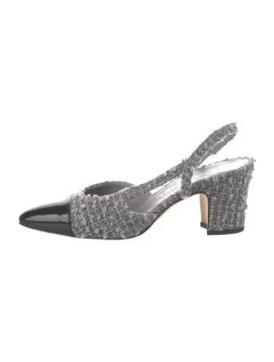 Pre-owned Chanel 2023 Interlocking Cc Logo Slingback Pumps In Gray