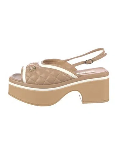 Pre-owned Chanel 2023 Interlocking Cc Logo Slingback Sandals In Neutral