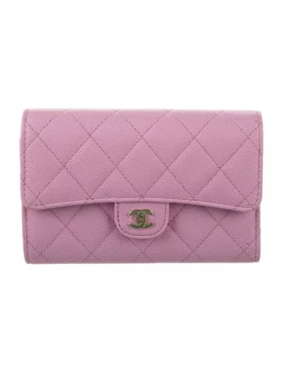 Pre-owned Chanel 2023 Interlocking Cc Logo Trifold Wallet In Pink