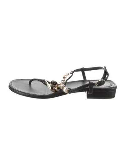 Pre-owned Chanel 2023 Interlocking Cc Logo T-strap Sandals In Black