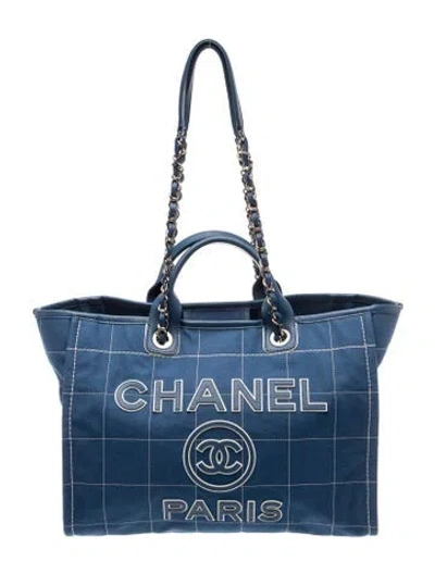 Pre-owned Chanel 2023 Large Canvas Deauville Shopping Tote In Blue