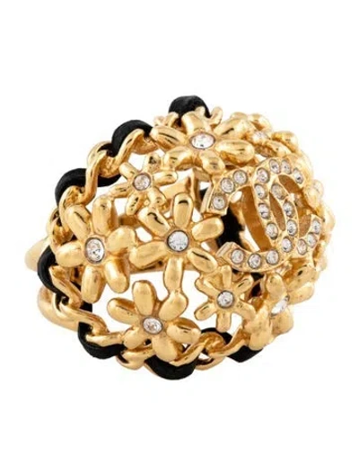 Pre-owned Chanel 2023 Leather & Strass Cc Cocktail Ring In Multicolor