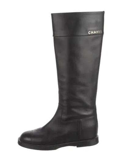 Pre-owned Chanel 2023 Leather Riding Boots In Black