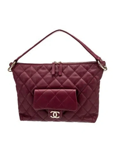 Pre-owned Chanel 2023 Maxi Hobo In Burgundy