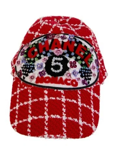 Pre-owned Chanel 2023 Monaco Tweed Baseball Cap In Red