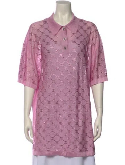 Pre-owned Chanel 2023 Patterned Polo In Pink