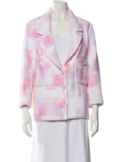 Pre-owned Chanel 2023 Plaid Print Blazer In Pink