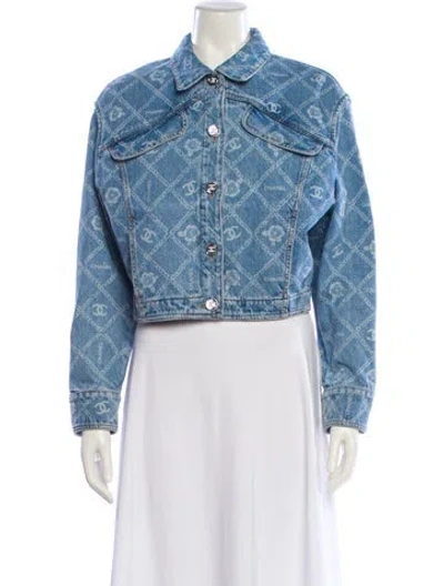 Pre-owned Chanel 2023 Printed Denim Jacket In Blue