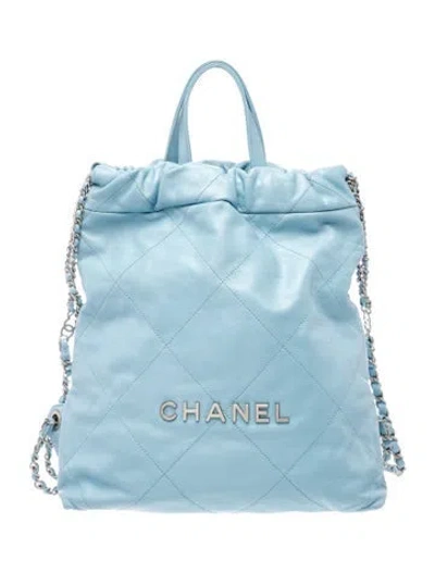 Pre-owned Chanel 2023 Quilted 22 Backpack In Blue