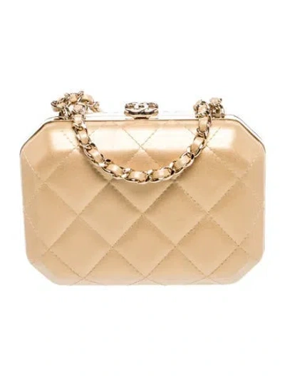 Pre-owned Chanel 2023 Quilted Diamond Box Clutch W/ Chain In Gold