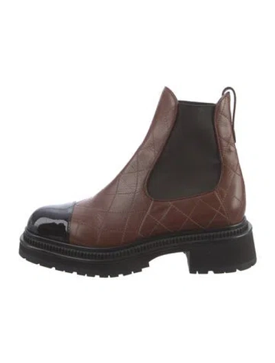 Pre-owned Chanel 2023 Quilted Pattern Chelsea Boots In Brown