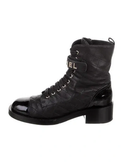 Pre-owned Chanel 2023 Quilted Pattern Combat Boots In Black
