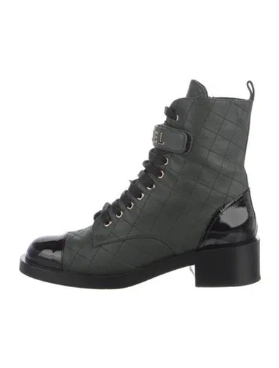 Pre-owned Chanel 2023 Quilted Pattern Combat Boots In Green