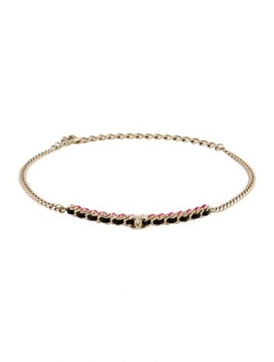 Pre-owned Chanel 2023 Resin & Leather Cc Choker Necklace, 15.5" In Multi