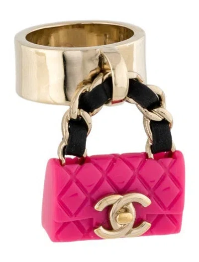 Pre-owned Chanel 2023 Resin & Leather Quilted Cc Flap Bag Cocktail Ring In Multi