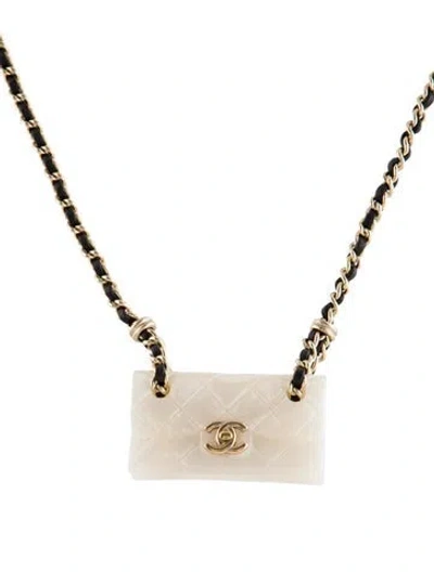 Pre-owned Chanel 2023 Resin & Leather Quilted Flap Bag Pendant Necklace, 20.25" In Multi