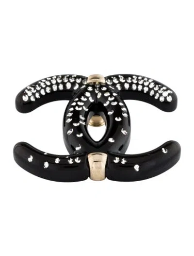 Pre-owned Chanel 2023 Resin & Strass Cc Brooch In Black