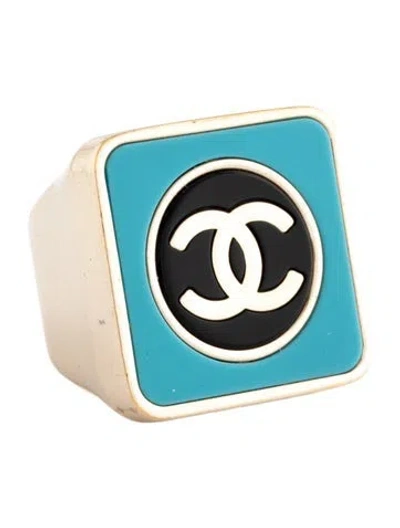 Pre-owned Chanel 2023 Resin Cc Cocktail Ring In Black/blue
