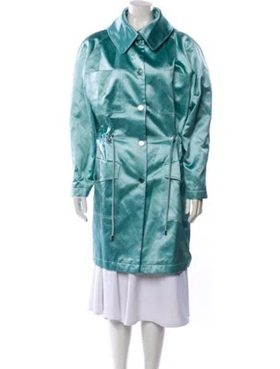 Pre-owned Chanel 2023 Satin Trench Coat W/ Tags In Blue