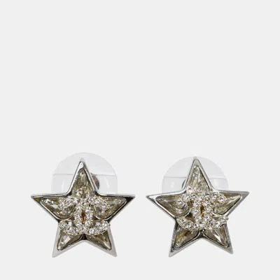 Pre-owned Chanel 2023 Silver Toned Star Cc Stud Earrings
