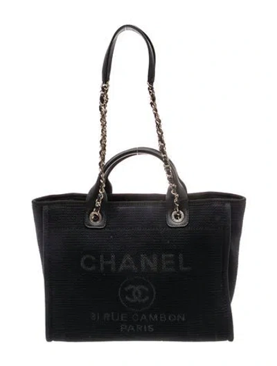 Pre-owned Chanel 2023 Small Deauville Shopping Bag W/ Pouch W/tags In Black
